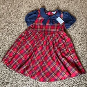 NWT~Red & Navy Plaid Babydoll Dress-Peter Pan Collar, Pockets, Dolly Lolita, XL